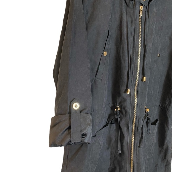 Sky Plus Women’s 2X Jacket Black Full Zip Hooded Roll Tab Sleeves Gold Detailing - Picture 4 of 14